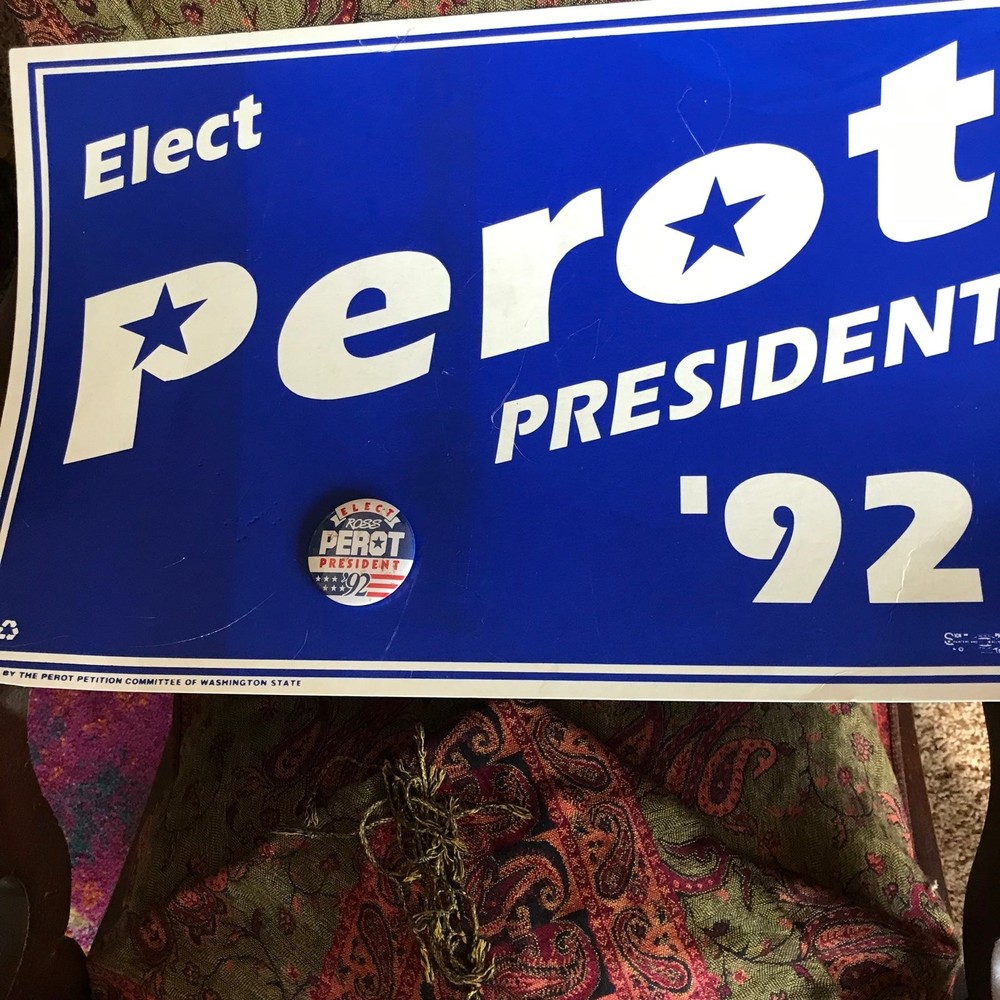 Perot Presidential Campaign 1992 Sign & Political Button Lot Vintage Political